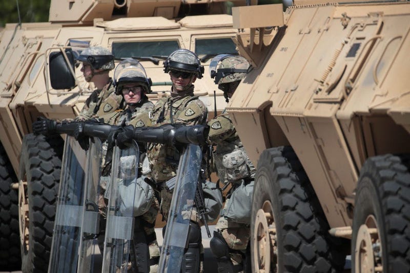 Members of the Minnesota National Guard surround the state capital building as unrest continues in the city and around the country following the May 25, death of George Floyd on May 31, 2020 in St. Paul, Minnesota.