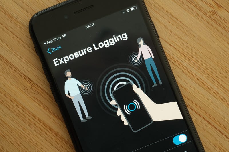 The exposure logging function of newly-released "Corona-Warn-App" developed by the German government for tracing Covid-19 infections is seen on an Apple iPhone during the coronavirus pandemic on June 16, 2020 in Berlin, Germany.