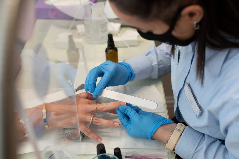 A customer has her nails done at London Grace Nail Salon in Marylebone on July 13, 2020 in London, England.
