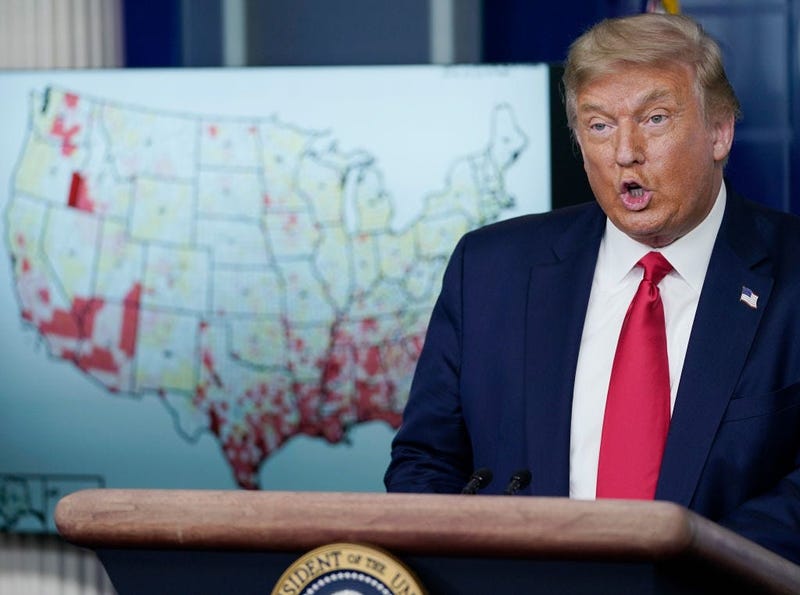 U.S. President Donald Trump speaks during a news conference about his administration's response to the ongoing coronavirus pandemic at the White House on July 23, 2020 in Washington, DC.