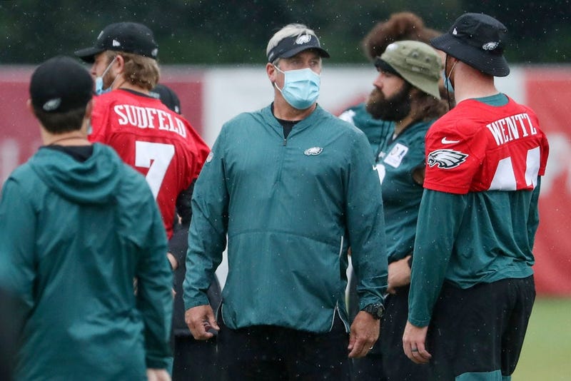 Head coach Doug Pederson of the Philadelphia Eagles looks on during training camp