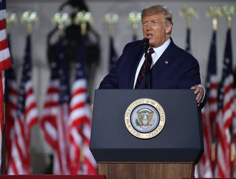 U.S. President Donald Trump delivers his acceptance speech for the Republican presidential nomination on the South Lawn of the White House August 27, 2020 in Washington, DC.