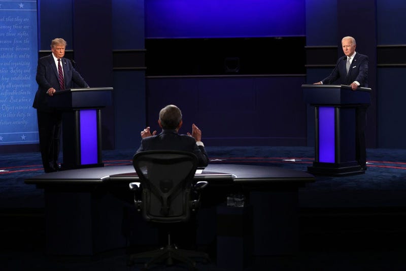 U.S. President Donald Trump and Democratic presidential nominee Joe Biden participate in the first presidential debate moderated by Fox News anchor Chris Wallace