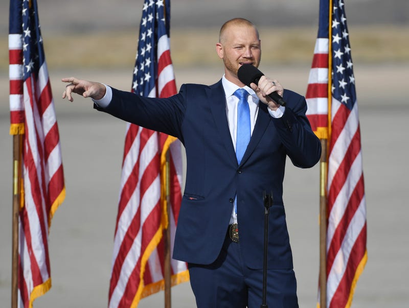 Nevada Republican congressional candidate and former professional wrestler Daniel Rodimer speaks during a rally for U.S. Vice President Mike Pence at the Boulder City Airport on October 8, 2020 in Boulder City, Nevada.