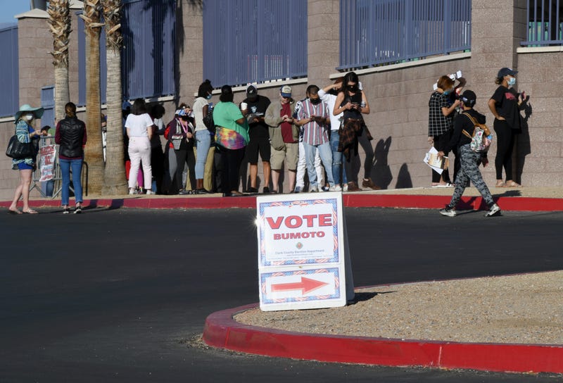 People line up to vote at Desert Breeze Community Center on November 3, 2020 in Las Vegas, Nevada.