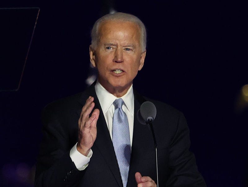 President-elect Joe Biden addresses the nation from the Chase Center November 07, 2020 in Wilmington, Delaware.