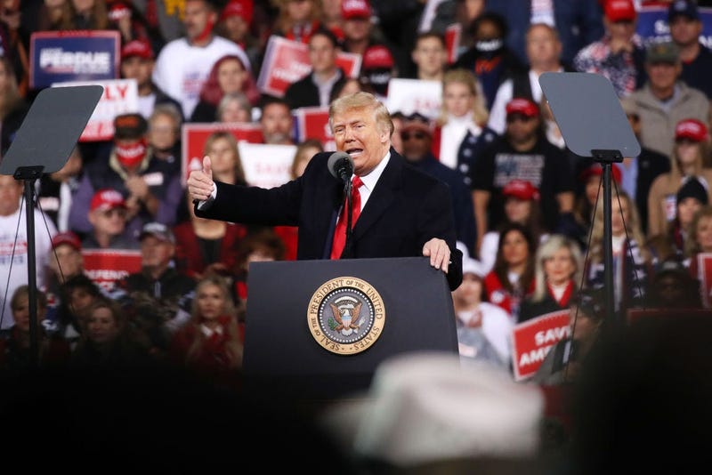 President Donald Trump attends a rally in support of Sen. David Perdue (R-GA) and Sen. Kelly Loeffler (R-GA) on December 05, 2020 in Valdosta, Georgia. The rally with the senators comes ahead of a runoff election for Perdue and Loeffler on January 5th.