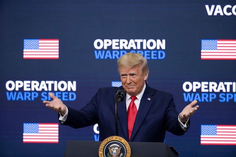 US President Donald Trump speaks at the Operation Warp Speed Vaccine Summit in Washington, DC. 
