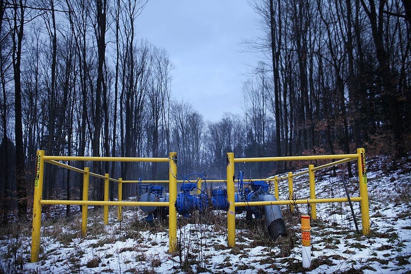 A Cabot Oil and Gas natural gas valve is viewed at a hydraulic fracturing site on January 17, 2012 in Springville, Pennsylvania. Hydraulic fracturing, also known as fracking,