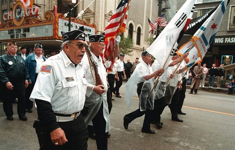 Members of the Greater Chicago Chapter of the Korean War Veterans march during the Memorial Day Parade May 27, 2000 in Chicago.