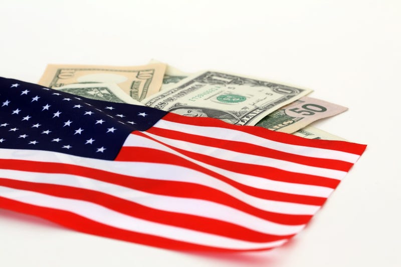 The US flag on dollar bills