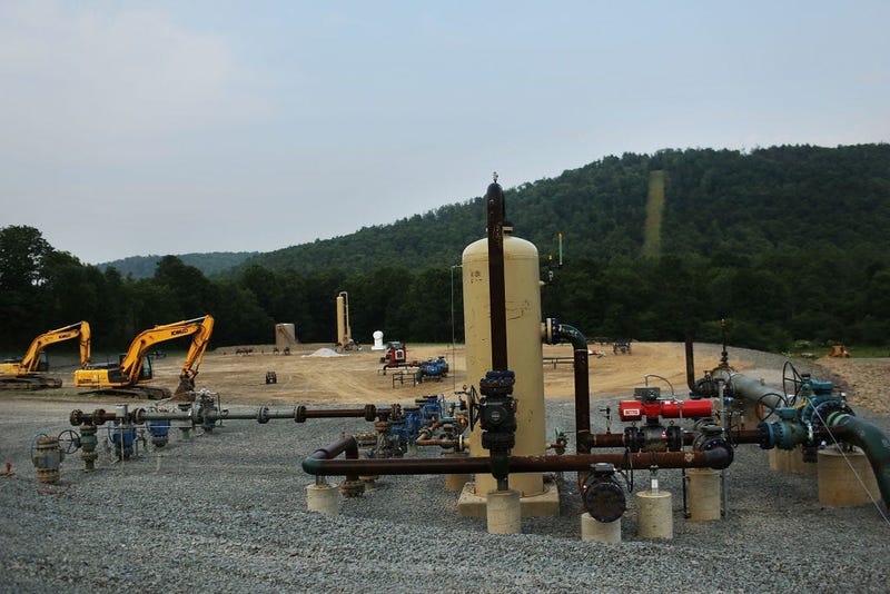 Equipment used for the extraction of natural gas is viewed at a hydraulic fracturing site on June 19, 2012 in South Montrose, Pennsylvania. 