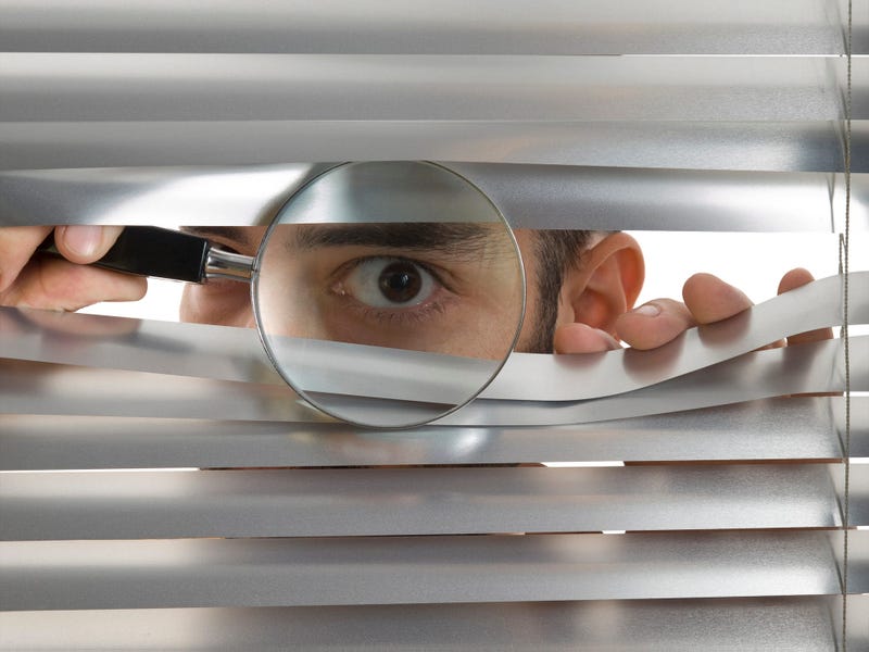 Peaking through window blinds