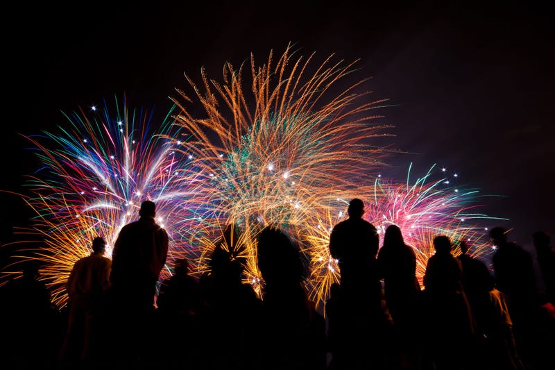 Crowd watching fireworks display