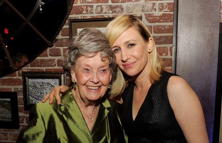 LOS ANGELES, CA - JULY 15: Paranormal investigator Lorraine Warren (L) and actress Vera Farmiga pose at the after party for Warner Bros. 'The Conjuring' at Aventine Restaurant on July 15, 2013 in Los Angeles, California