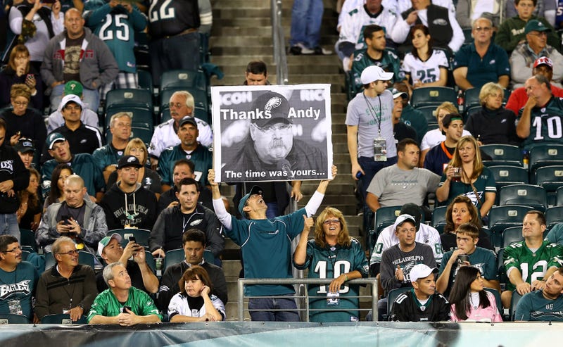 Eagles fan holds up a sign for head coach Andy Reid