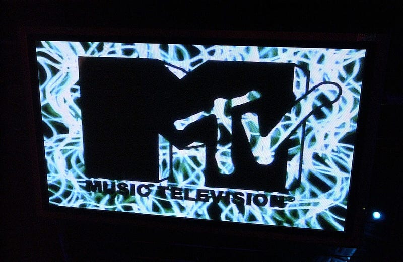 MTV logo is seen at the MTV/T3 party at Pierre Cardin's Villa during 56th International Cannes Film Festival 2003 on May 17, 2003 in Cannes, France.