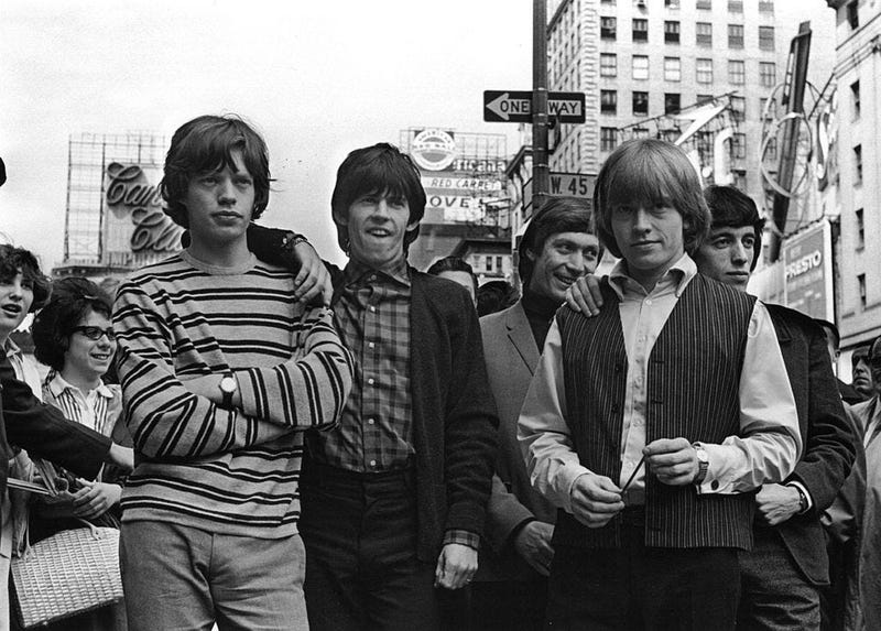 The Rolling Stones in New York. From left to right: Mick Jagger, Keith Richards, Charlie Watts, Brian Jones (1942 - 1969), and Bill Wyman. 