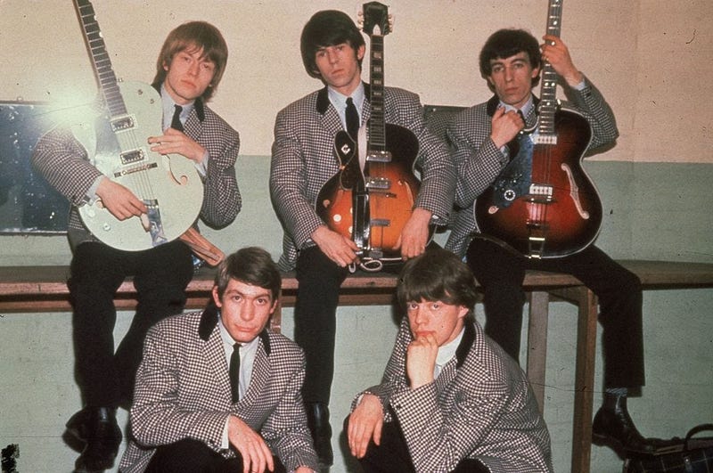 Rolling Stones, comprising drummer Charlie Watts, frontman Mick Jagger, guitarists Keith Richards and Brian Jones and bassist Bill Wyman.