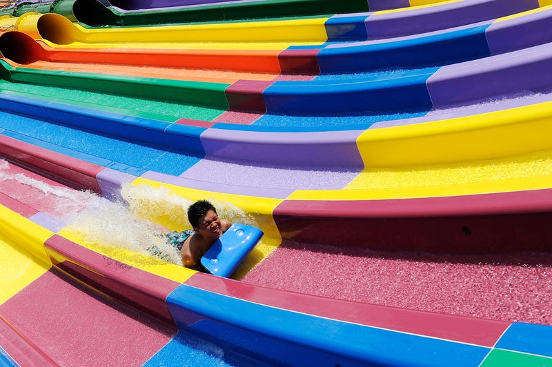 A boy enjoys a waterslide at the opening of Sydney theme park, Wet'n'Wild on December 12, 2013 in Sydney, Australia.