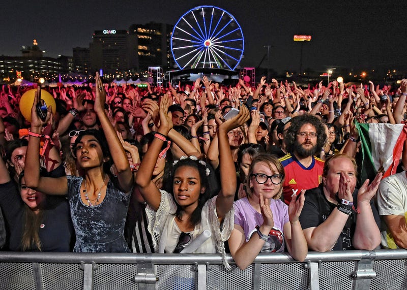  Fans watch a performance by Broken Bells during the Life is Beautiful festival on October 26, 2014 in Las Vegas, Nevada.