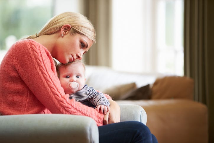 Mom suffering from postpartum depression.