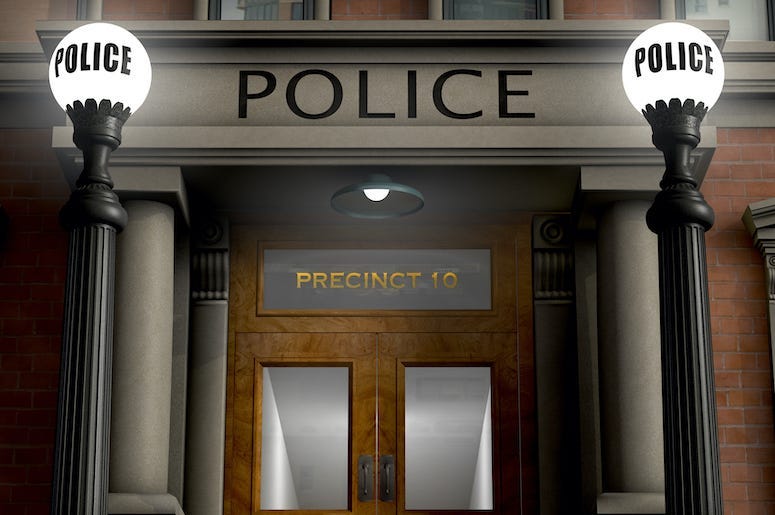 Police Station, Precinct, Facade, Door