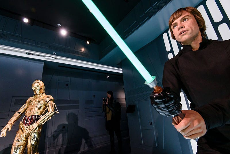 Wax figure of Luke Skywalker character from Star Wars movies