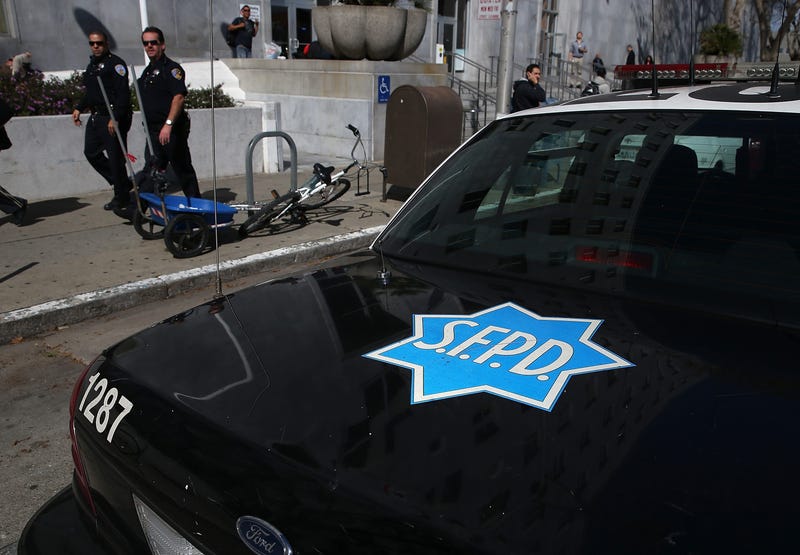 A San Francisco police car sits parked in front of the Hall of Justice on February 27, 2014.