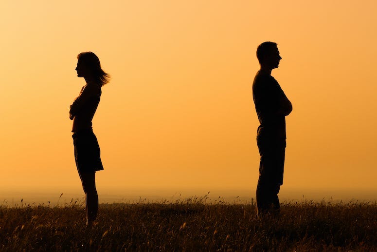 Couple, Divorce, Field, Facing Away, Sunset