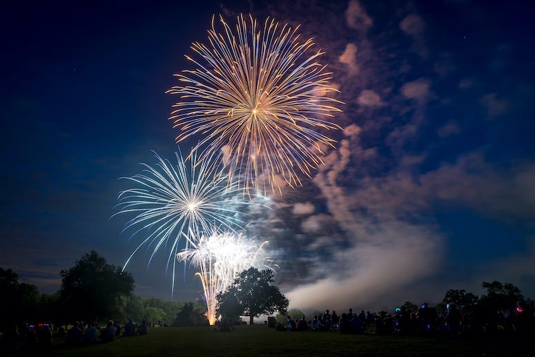 Fireworks, Fourth of July, Field, Trees, Independence Day