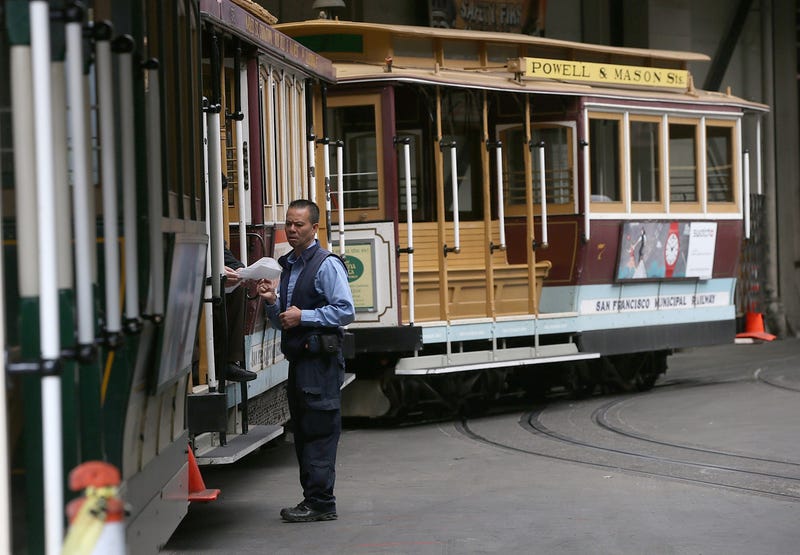 Cable Cars sit idle at the historic Cable Car Barn and Powerhouse on June 3, 2014 in San Francisco, California.