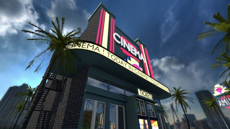 Movie Theater, Marquee, Sign, Outdoors, Cityscape