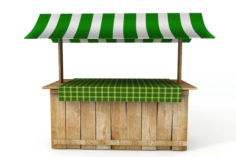 Wooden Stall, Stand, White Background