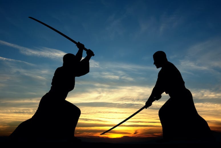 Martial Arts, Sword Fight, Samurai Swords, Silhouette, Sunset
