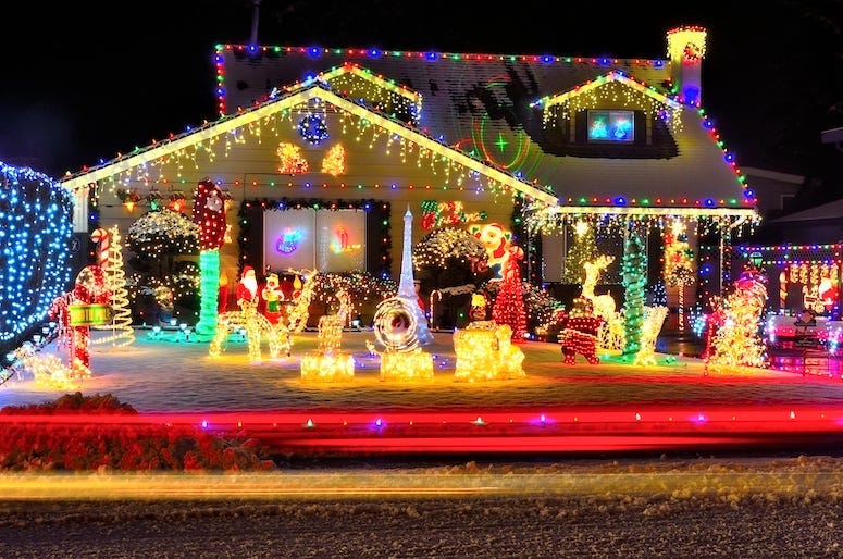 Christmas Lights, House, Lit, Night