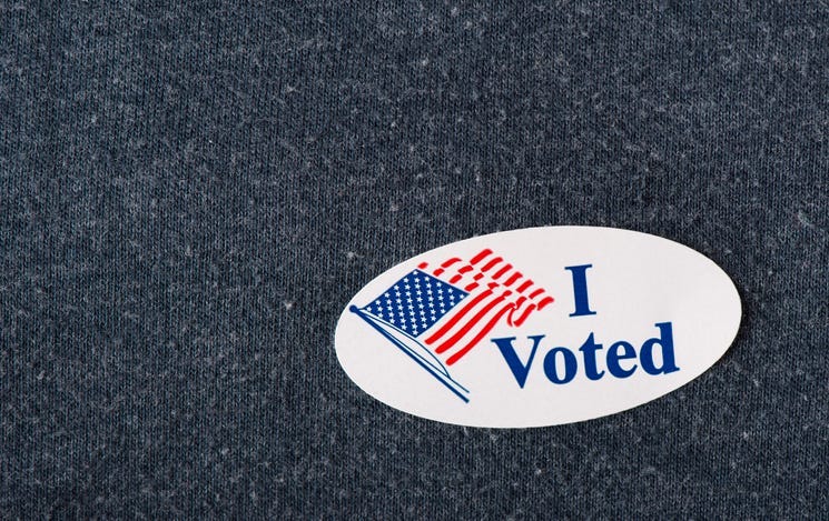 Closeup of an American "I voted" sticker