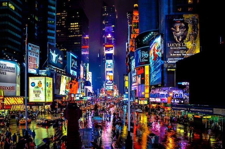Times Square, New York, Rainy Night
