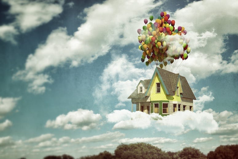 Flying House, Balloons, Sky, Up
