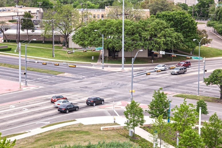 Crossroads, Intersection, Dallas, Cars, Daytime, Red Light