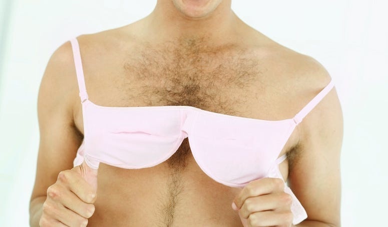 Man Wearing Bra, Hairy Chest, Pink Bra