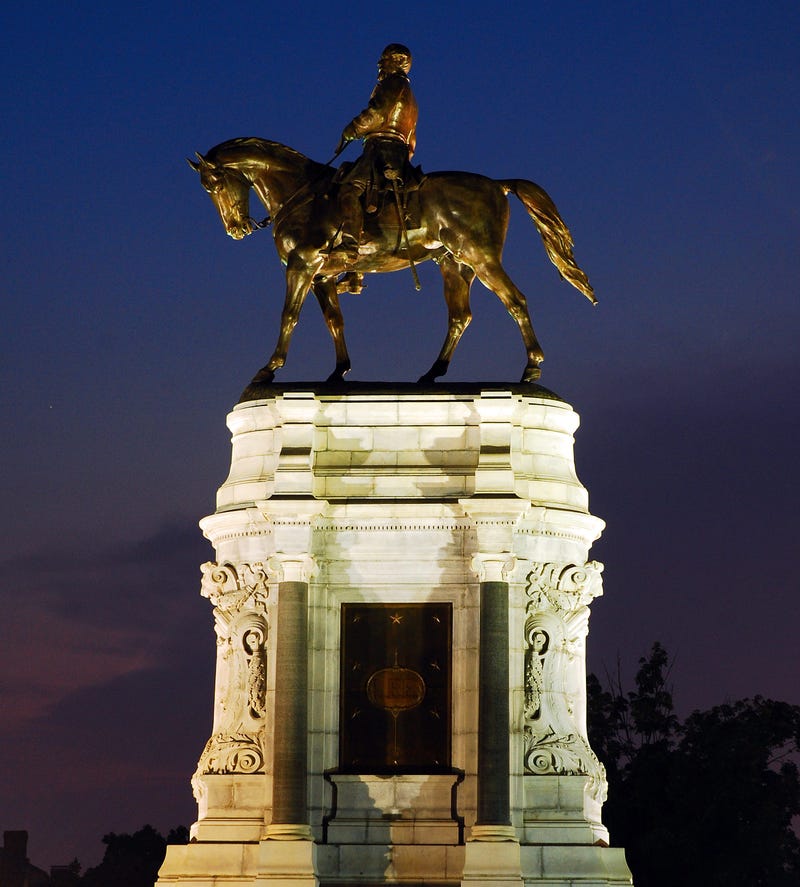 The Robert E Lee Memorial in Richmond Virginia receives a prominent spot on Monument Avenue.