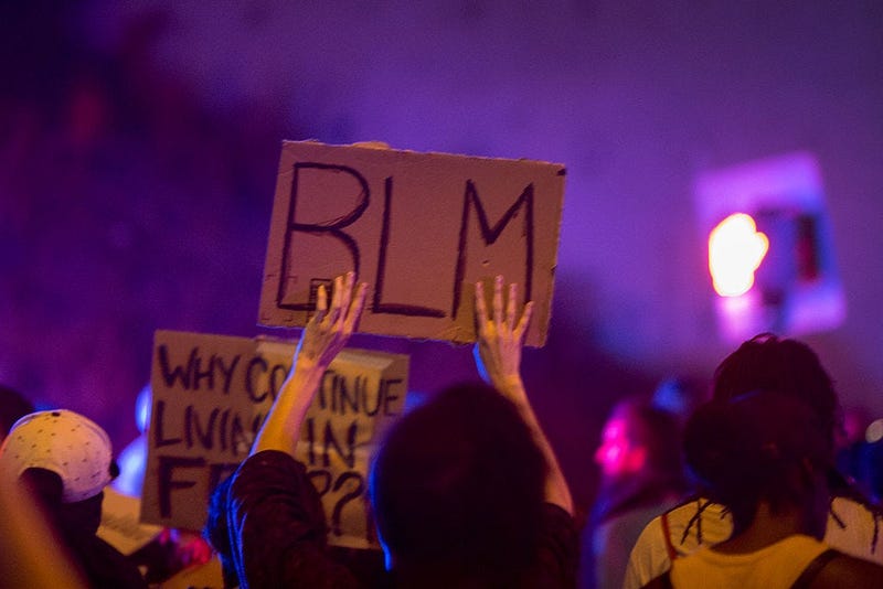  A protester holds a Black Lives Matter placard