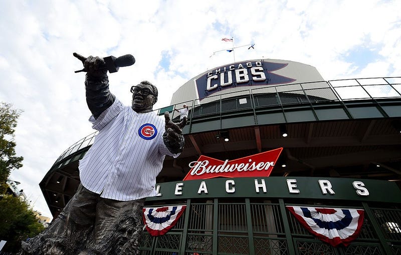 CHICAGO, ILLINOIS - OCTOBER 07: A statue of Harry Caray stands in front of Wrigley Field before the game between the Chicago Cubs and the San Francisco Giants on October 7, 2016 in Chicago, Illinois.