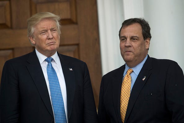 President-elect Donald Trump and New Jersey Governor Chris Christie stand together before their meeting at Trump International Golf Club.