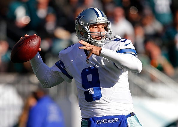 Quarterback Tony Romo #9 of the Dallas Cowboys attempts a pass against the Philadelphia Eagles during the second quarter of a game at Lincoln Financial Field on January 1, 2017 in Philadelphia, Pennsylvania.