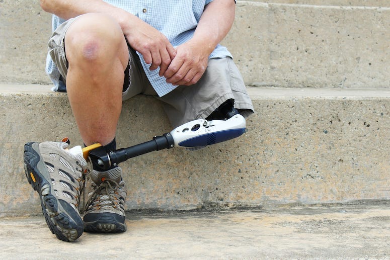 Prosthetic Leg, Man, Legs, Sitting