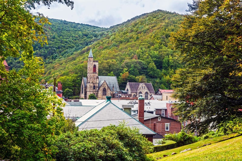 Historic old buildings and the scenic landscape of Jim Thorpe, Pennsylvania