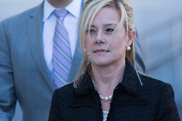 NEWARK, NJ - MARCH 29: Bridget Anne Kelly, former deputy chief of staff to New Jersey Gov. Chris Christie, exits the Martin Luther King, Jr. Federal Courthouse following her sentencing on March 29, 2017 in Newark, New Jersey.