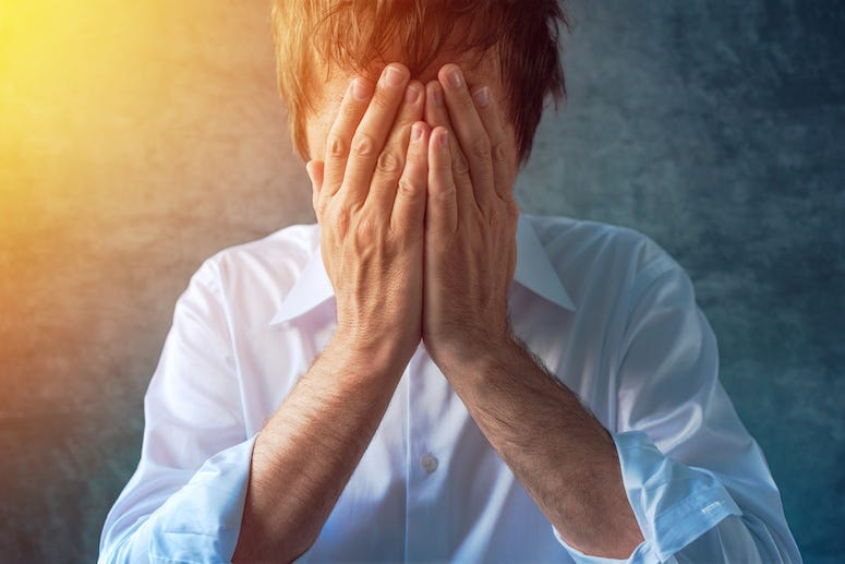 Mid-Life Crisis, Man, Middle Age, Hands in Face